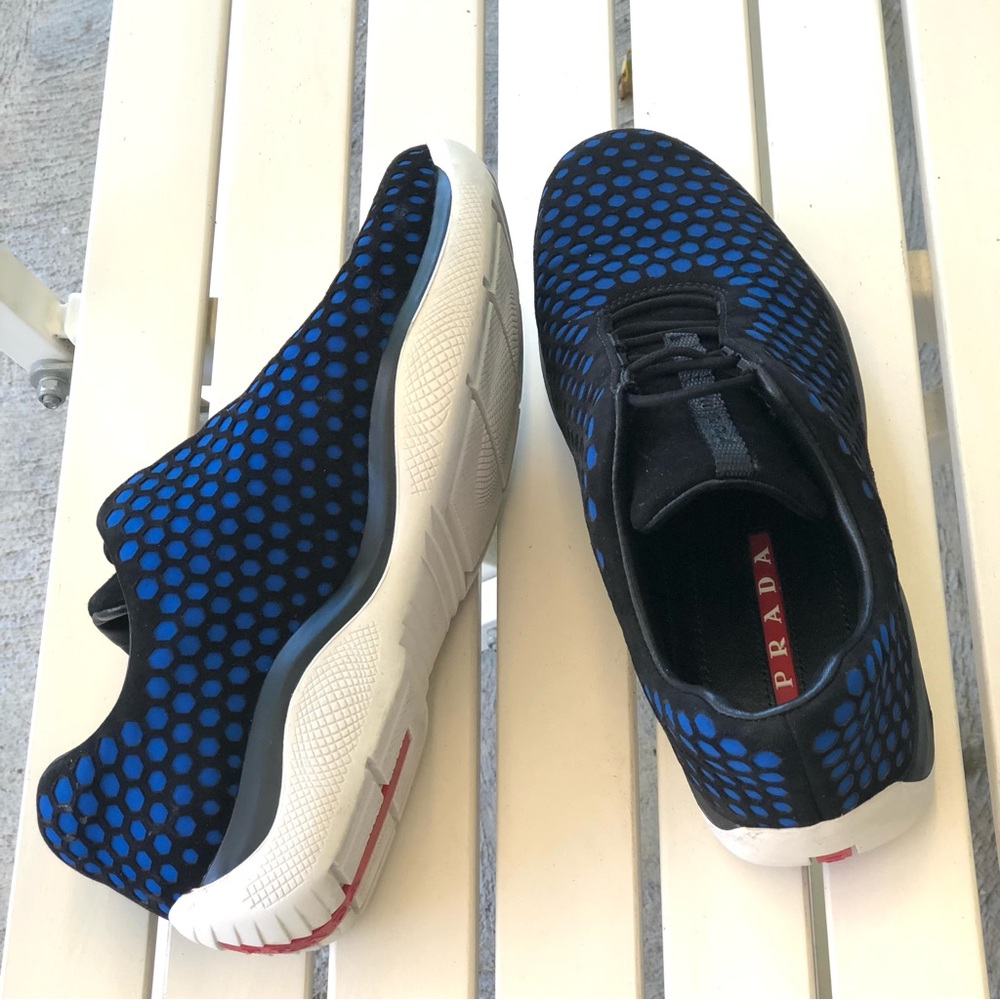 Prada Slip-on Sneakers In Creative Hive Royal Blue/Black Design